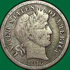 1916 Barber Dime Fine F Coin #34601