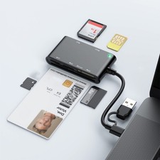 Portable Intelligent Card Reader USB C and A Two Port Support Plugs Play for