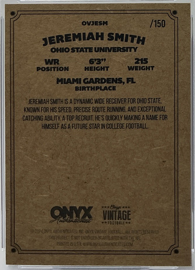 Jeremiah Smith Rookie PSA 9- 2024 Onyx Vintage ‘Yellow Border’ /150 -Buckeyes view 8