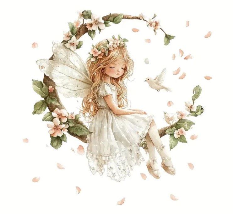 NEW Fairy Decal Pink Flowers Wreath Girls Bedroom 18"x18" Self-Adhesive Art #94