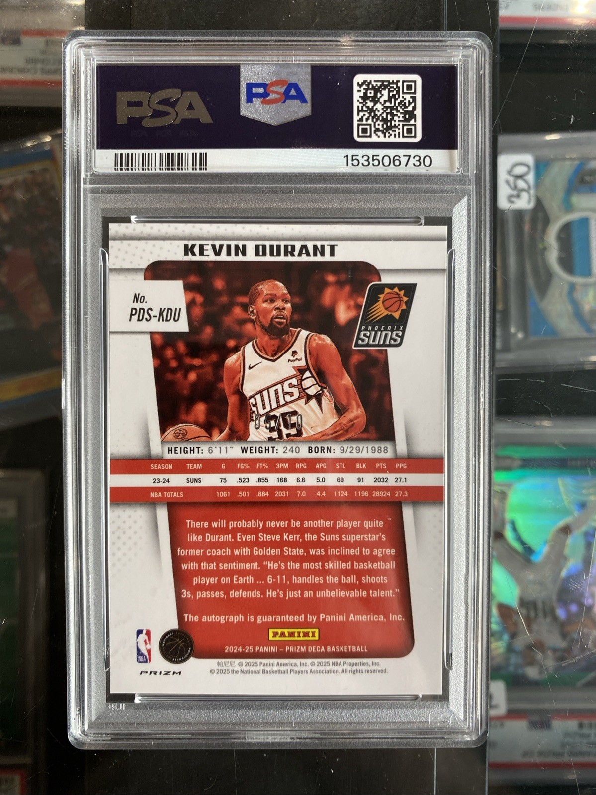 2024 Panini Prizm Deca Kevin Durant Gold Prizm Auto /10 PSA 10 Pop 2  view 2