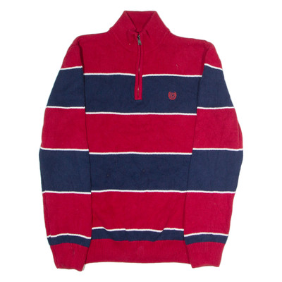 CHAPS Herren Strickpullover Rot Gestreift 1/4 Zip Tight Knit Gr. M