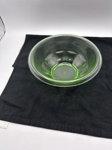 30s Vintage Glowing Hazel Atlas "Rest Well" Uranium Bowl Depression Glass Green