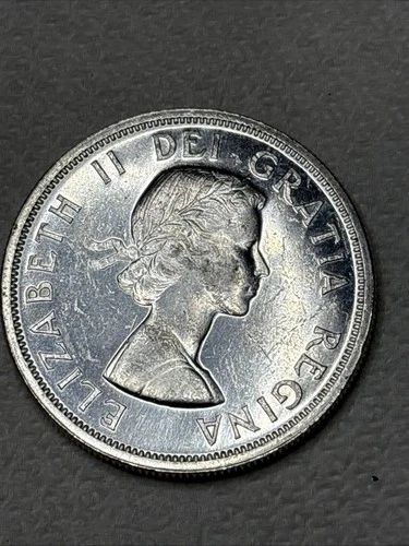 1960 Canada Silver Dollar AU/Prooflike features,Young ElizabethII,Voyageur canoe