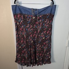Vintage Faded Glory Denim Tie Floral Maxi Skirt Sz 16 Cotton Boho Festival