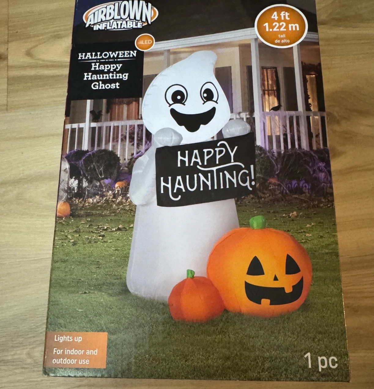 Happy Haunting Ghost Halloween Gemmy Airblown Inflatable 4 ft Tall Rare NEW NIB
