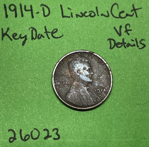 1914-D Lincoln Wheat Cent / Penny 1c Vf Very Fine Details Key Date US Coin