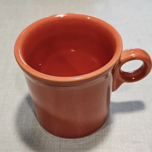 Fiesta Mug Homer Laughlin Persimmon O Ring Handle  HLC USA Embossed Circles