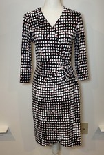 Talbots Faux Wrap Dress Stretch Black Pink White Size Medium M 