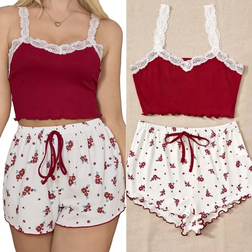 Womens Sexy Lingerie Lace Floral Tank Top+shorts Babydoll Pajamas Set Nightgown - Picture 9 of 13