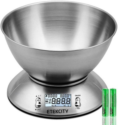 Etekcity Elektronische Küchenwaage mit Edelstahlschüsselwaage, silber 