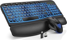 Ergonomic Wireless Keyboard and Combo - Wave Keyboard with Soft Leather Wrist...