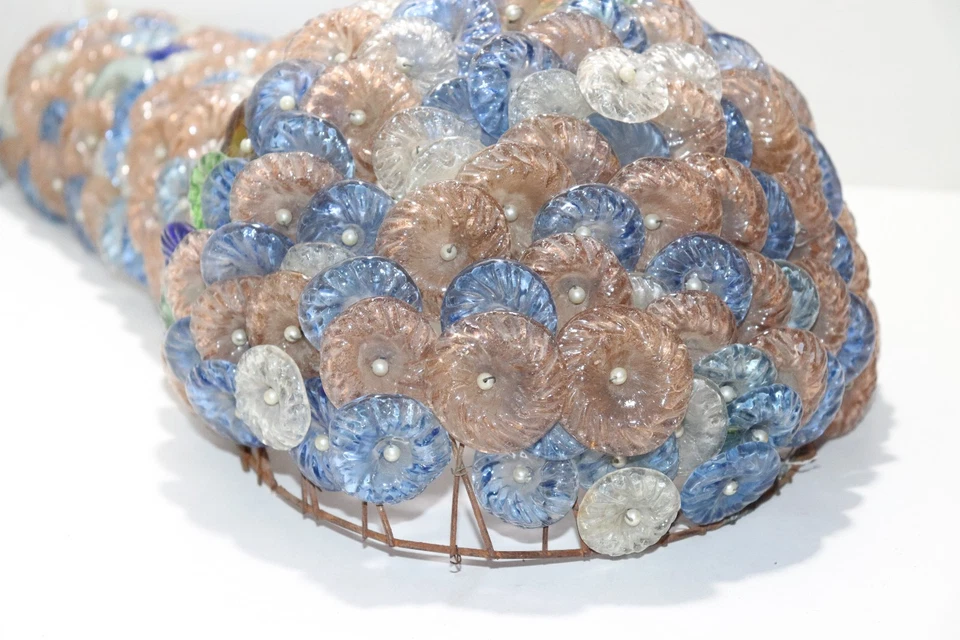 Rare Vintage Italian Murano Glass Flower Wall Sconce Hanging Lamp. - Image 4 of 4