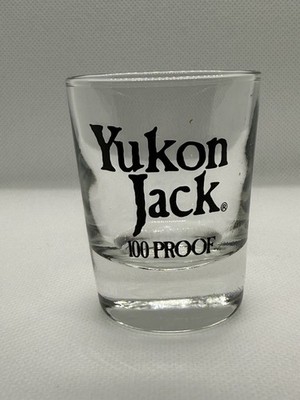 Yukon Jack 100 Proof Shot Glass Black Logo Heavy Base Whiskey Bar Collectible