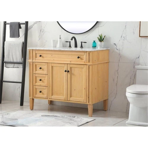 Elegant Decor Park Avenue 40" Aluminum MDF Single Bathroom Vanity - Natural Wood - Picture 2 of 8