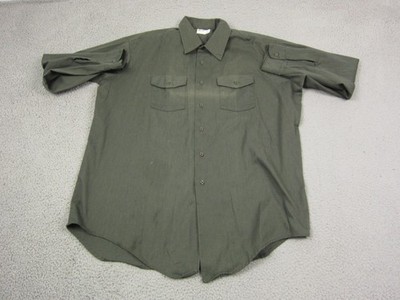 Vintage Key Imperial Shirt Mens 18.5 Green Canvas Work Leisure 70s Made in USA