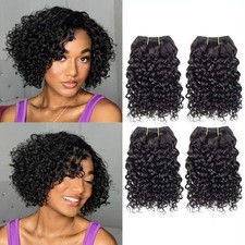 8 Inch Brazilian Curly Human Hair 4 Bundles Unprocessed 12A Black Curly Hair