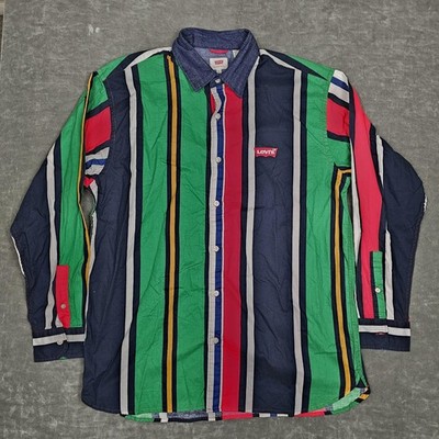 Levis Shirt Mens Medium Multicolor Striped Button Down Long Sleeve Cotton Casual