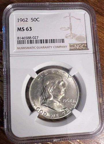 1962 Franklin half dollar MS 63