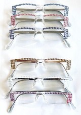 CRYSTAL READING GLASSES READERS MADE WITH SWAROVSKI BLUE PINK PURPLE GOLD 2.75