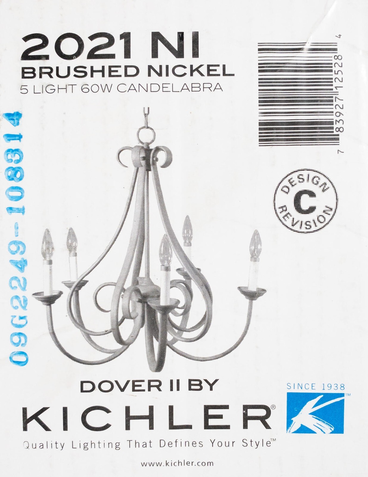 KICHLER Dover 25 in. 5-Light Brushed Nickel Candle Empire Chandelier 2021NI