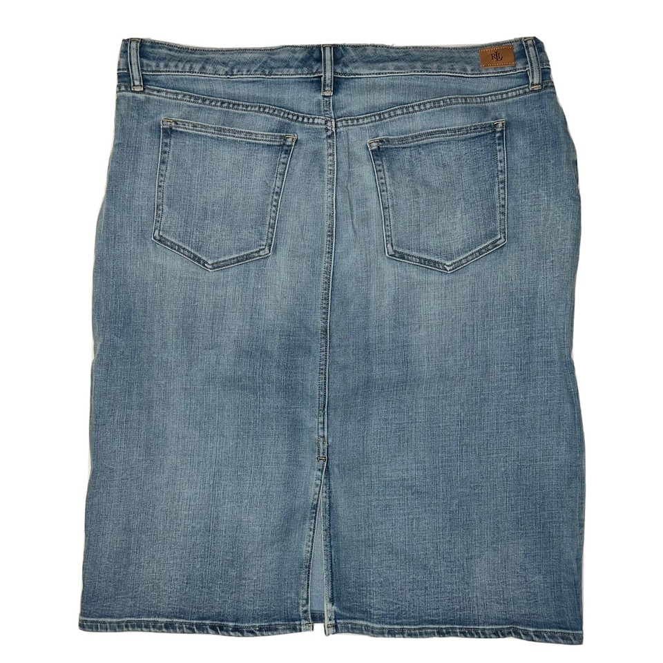 Ralph Lauren Curvy Stretch Denim Mid Rise Indigo Haze Pencil Skirt NWT ...