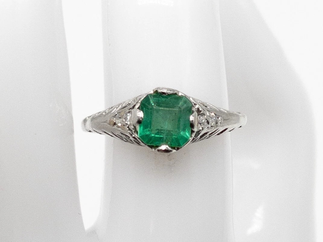 Antique 1920S $4000 1.25Ct Aaa+++ Natural Emerald Diamond Platinum Filigree  Ring | Ebay