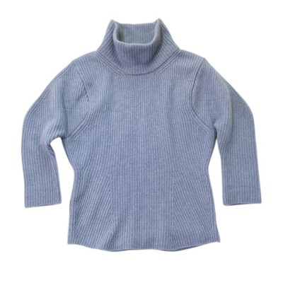 G. Label by Goop Women s 100% Wool Blue 3/4 Sleeve Turtleneck Knit Sweater Small