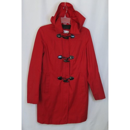 NAUTICA Hooded Zip Rain Coat Jacket Size M Women Toggle Buttons Lined Red - Picture 2 of 13