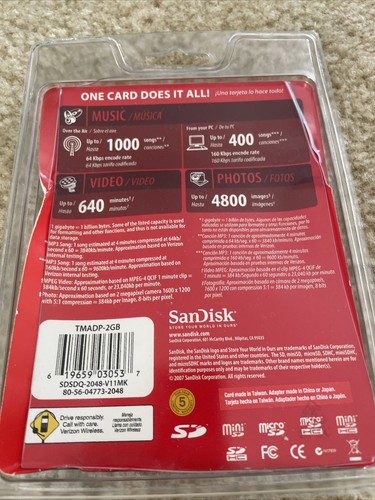 Sandisk 2GB Memory 3 in 1 MicroSD Card with Adapters Verizon Wireless Digital - Picture 3 of 7