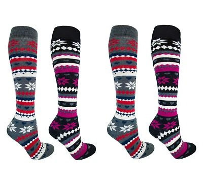 SOCKSTACK Women's Knee High 4 Pack Fair Isle Design Thermal Socks, Size 4-7, SK238