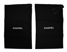 Authentic CHANEL Black Cotton PAIR of Storage SHOE DUST BAGS 12.625" x 7.625"