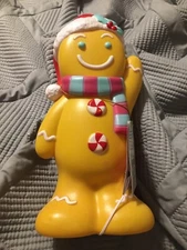Christmas Table Top Gingerbread Man In Santa Hat 11 Inch Blow Mold Lights Up
