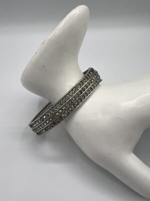 Allco Antique Art Deco Rhinestone Bangle Bracelet, 8 , Safety Chain, 1929