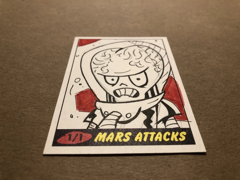 2012 Topps MARS ATTACKS 1/1 SKETCH CARD — Signed By MIKE HAMPTON — NM - Image 4 of 4