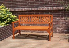 Garden Bench 146cm 3 Seater Wood Slat Chair Patio Furniture