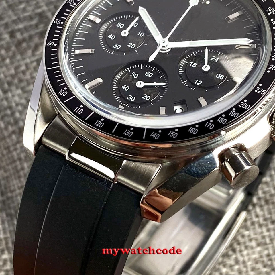 40mm Bliger black sterile dial steel case Full Chronograph Quartz Mens Watch - Image 4 of 4