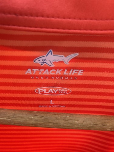Attack Life Greg Norman Men's Golf polo shirt Size Large orange Stripes. V-4 - 第 2/7 張圖片
