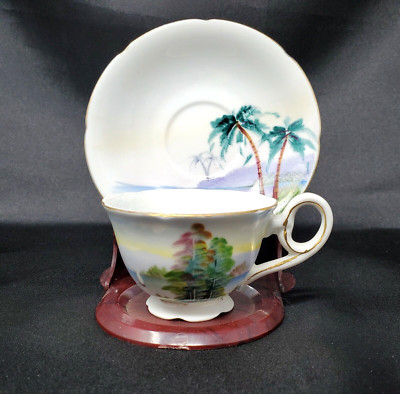 Vintage Hand Painted Wales China Demitasse Tea Cup, Saucer, Stand JAPAN