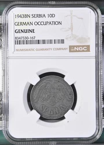 1943BN Serbia 10D German Occupation Genuine NGC