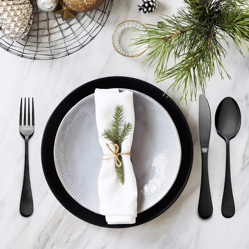 24-Piece Matte Black Silverware Set, Stainless Steel Flatware Cutlery, Kitchen - Picture 4 of 9
