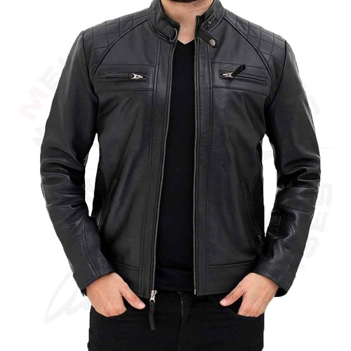 Men Cafe Racer Biker Brown Leather Jacket Men's Genuine Sheepskin Leather Jacket - Bild 1 von 3