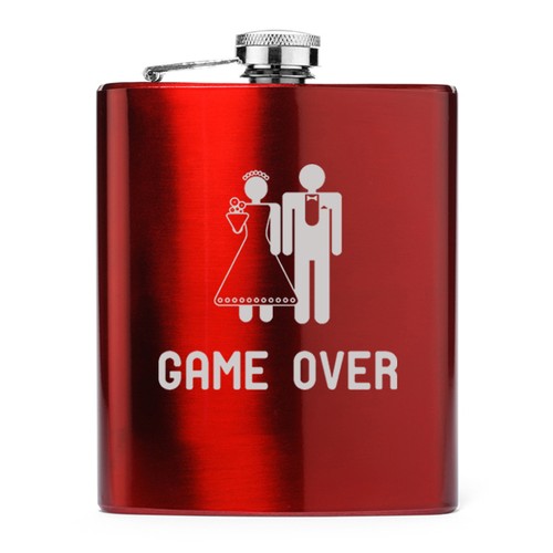 7oz Stainless Steel Liquor Hip Flask Game Over Wedding - Picture 8 of 8