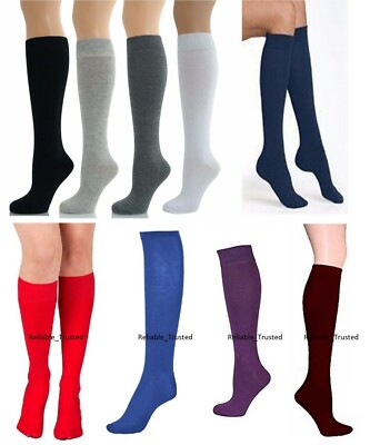 Ladies Knee High Cotton Socks – Plain Black, UK Size 4-7, 72% Cotton, School & Sports Style