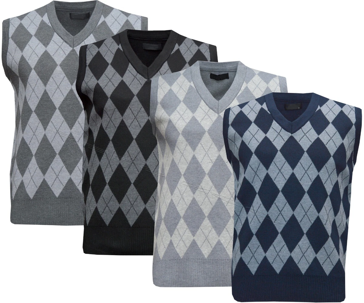 Mens Argyle V Neck Sleeveless Jumper Sweater Tank Top Pullover
