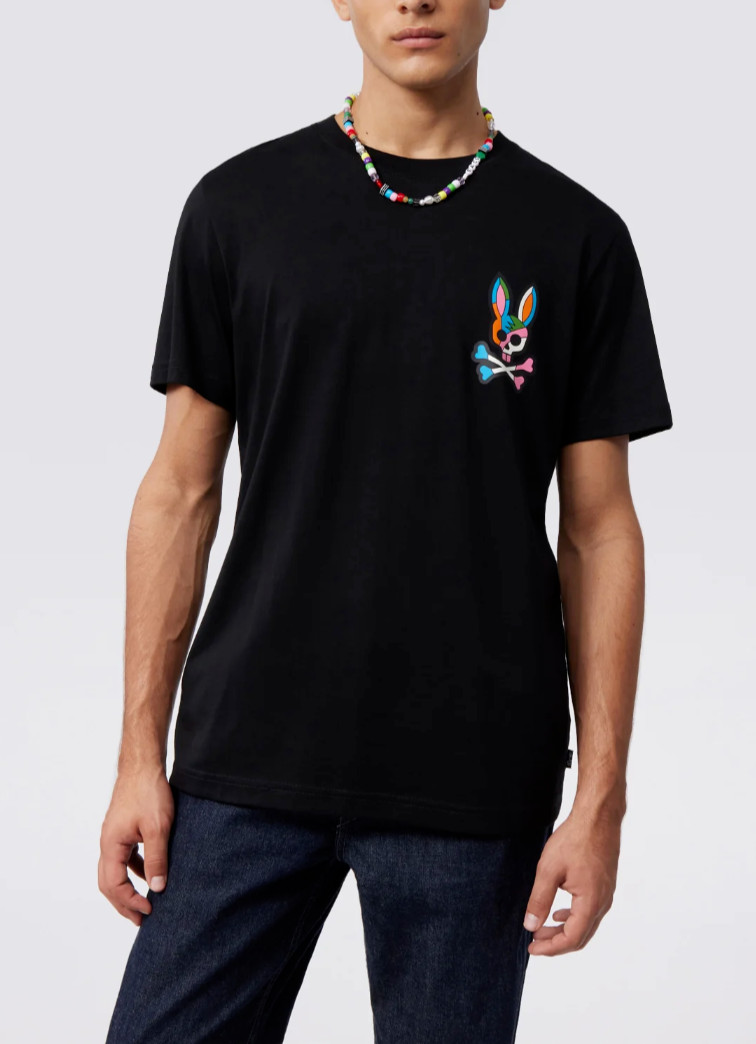 PSYCHO BUNNY Color Outside the Lines Artistic Graphic Tee T-Shirt Black Sz 6 L 12190₽
