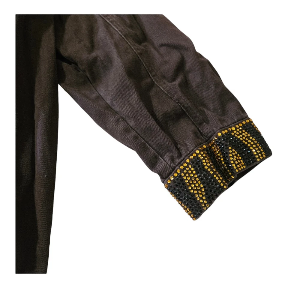 Quacker Factory Size 2X Brown Beaded Embellished Button Denim Jacket Women's - Image 4 of 4
