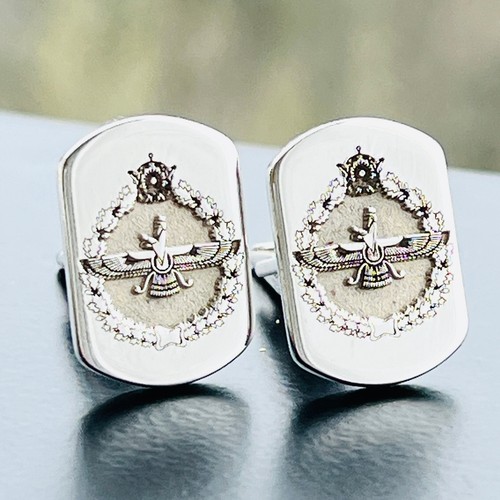 Iran 925 Argent Massif Farvahar Boutons Manchette, Ahuramazda - Photo 6 sur 6