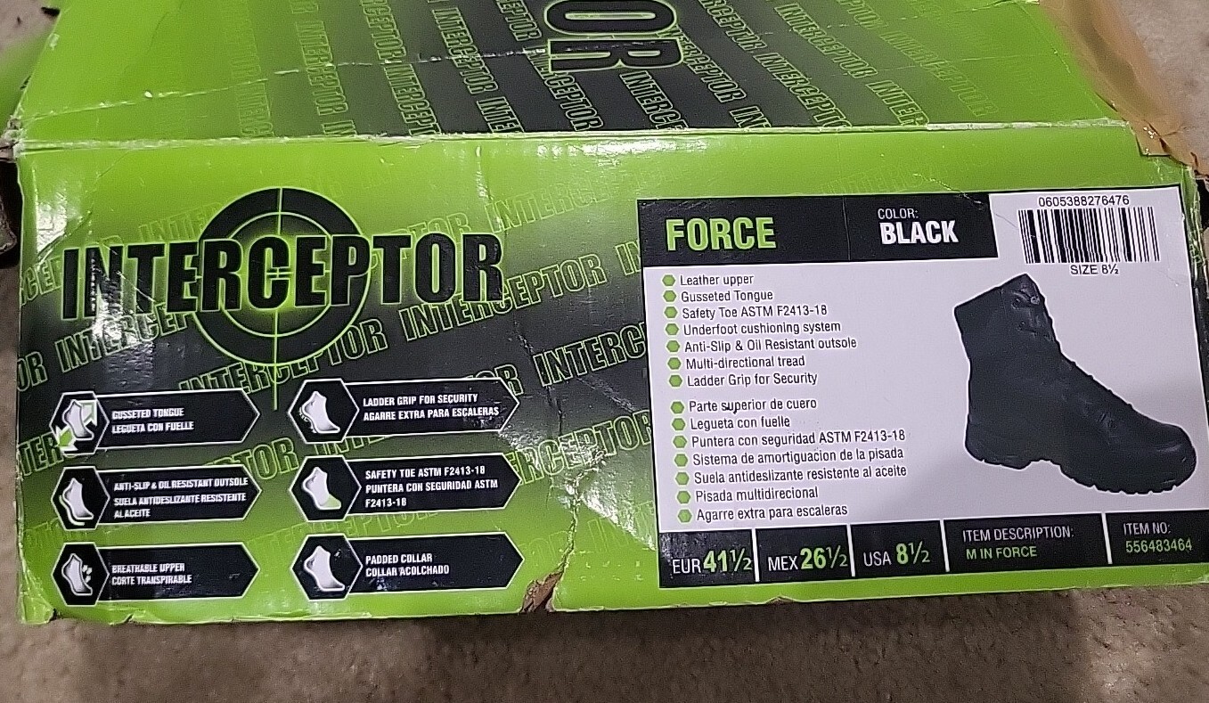 Interceptor Men's Black Leather Tactical Steel Toe Force Boots Sz 8.5