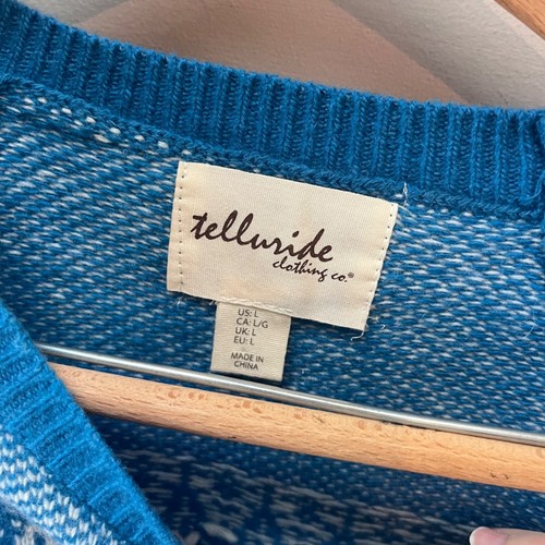 Telluride Clothing Co. Blue & White Lambswool Ski Sweater L - Picture 2 of 5